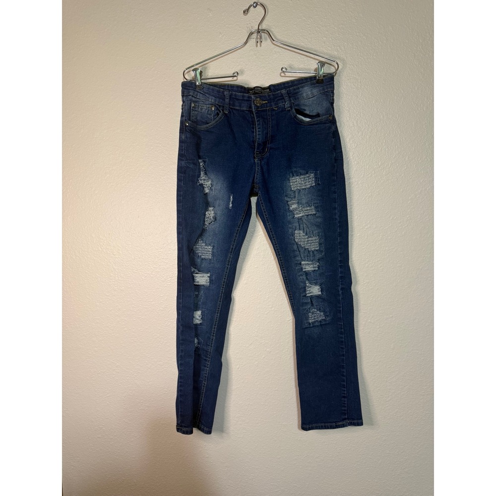 Marx &‎ Dutch Omega Apparel Mens Distressed Slim Jeans Dark Wash Blue W30 L30